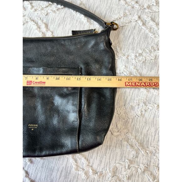 Vintage Fossil Black Cowhide Leather Crossbody Purse Satchel w Gold Hardware - Picture 15 of 15
